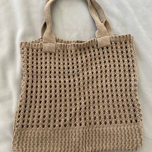 Beige Knit Tote Bag